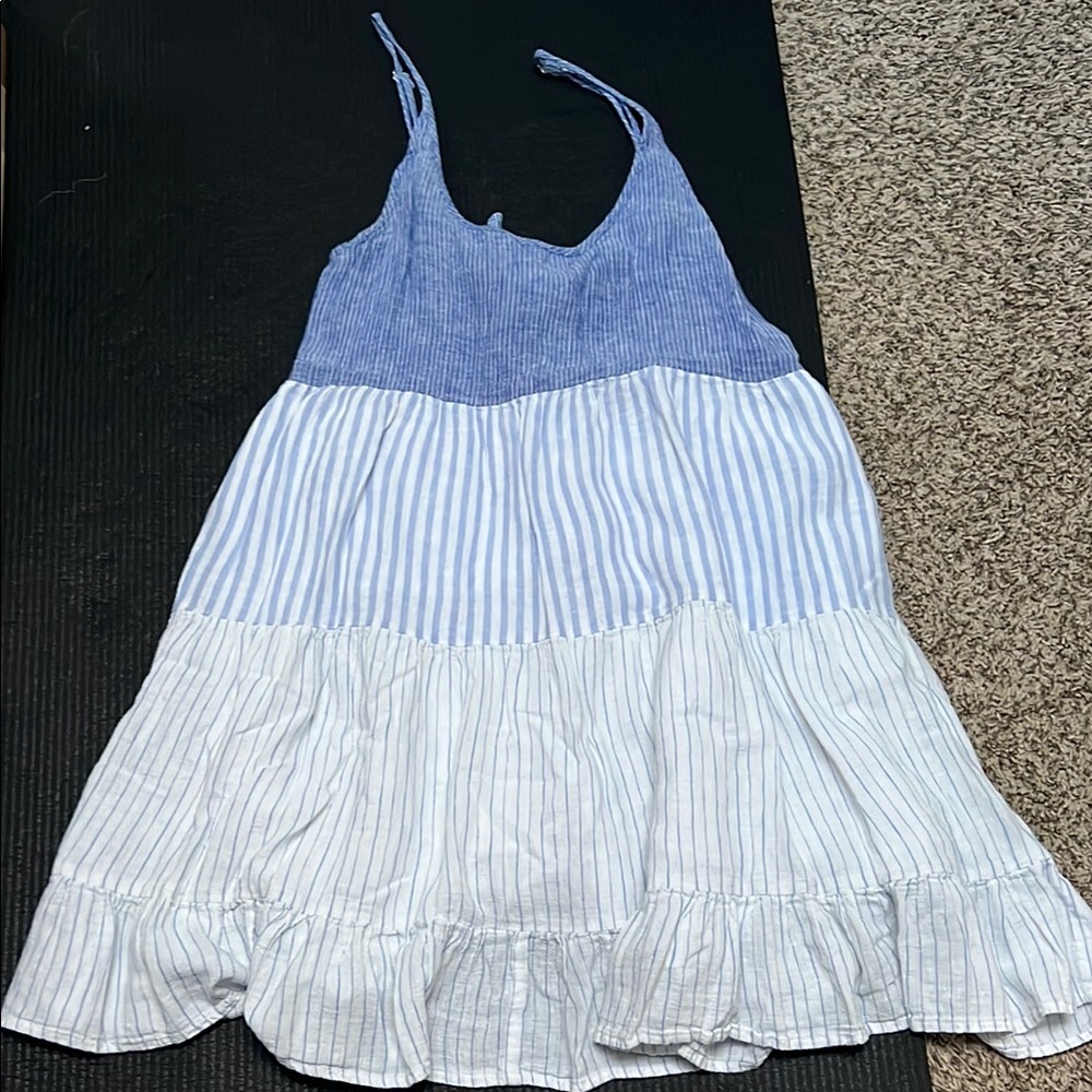 Rails Blue and White Ruffled Tiered Mini Dress
